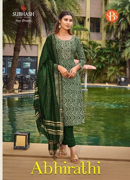 Abhirathi By Sbs Rayon Fancy Bandhani Printed Kurti With Bottom Dupatta